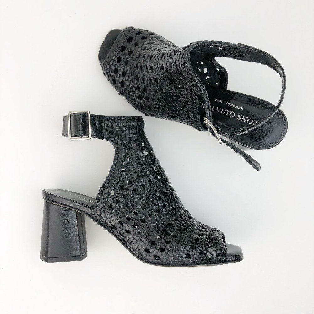 PONS QUINTANA black leather woven cover sandals